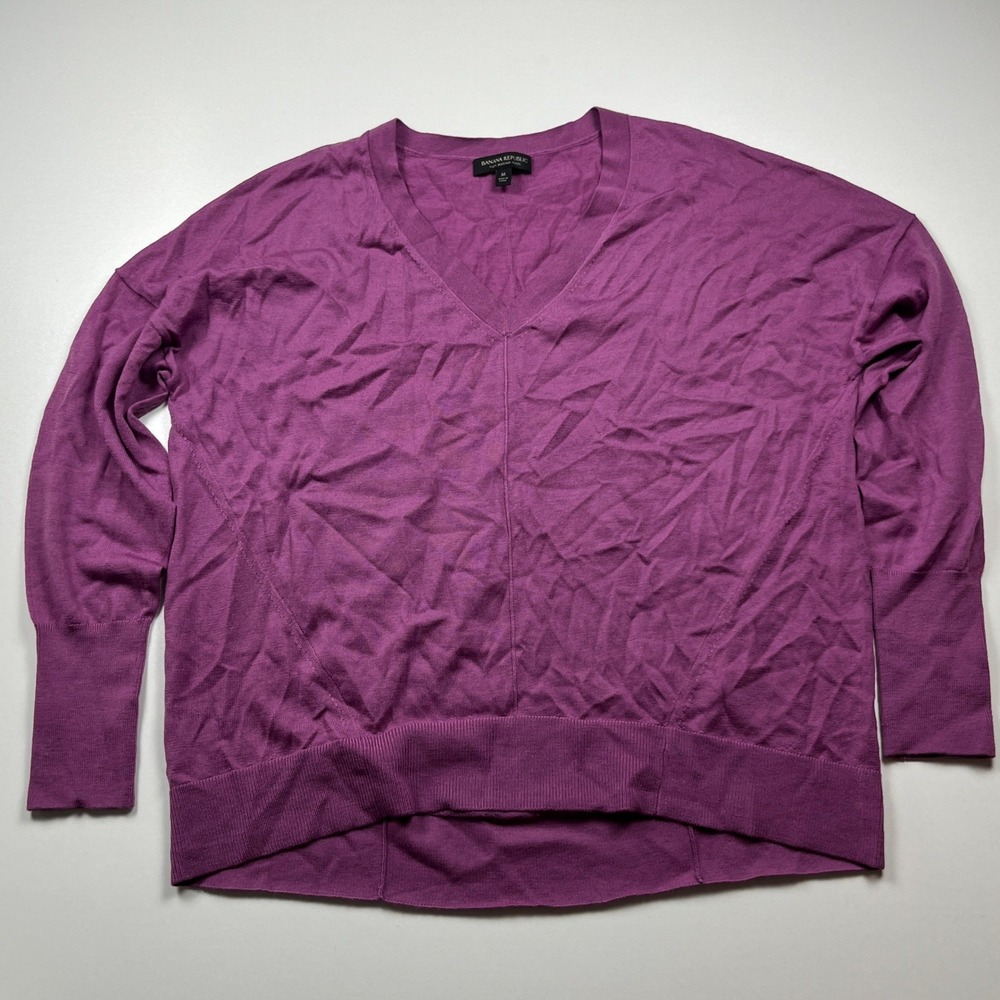 Banana Republic 100% Merino Wool V-Neck Oversized Sweater Size M Dark Magenta